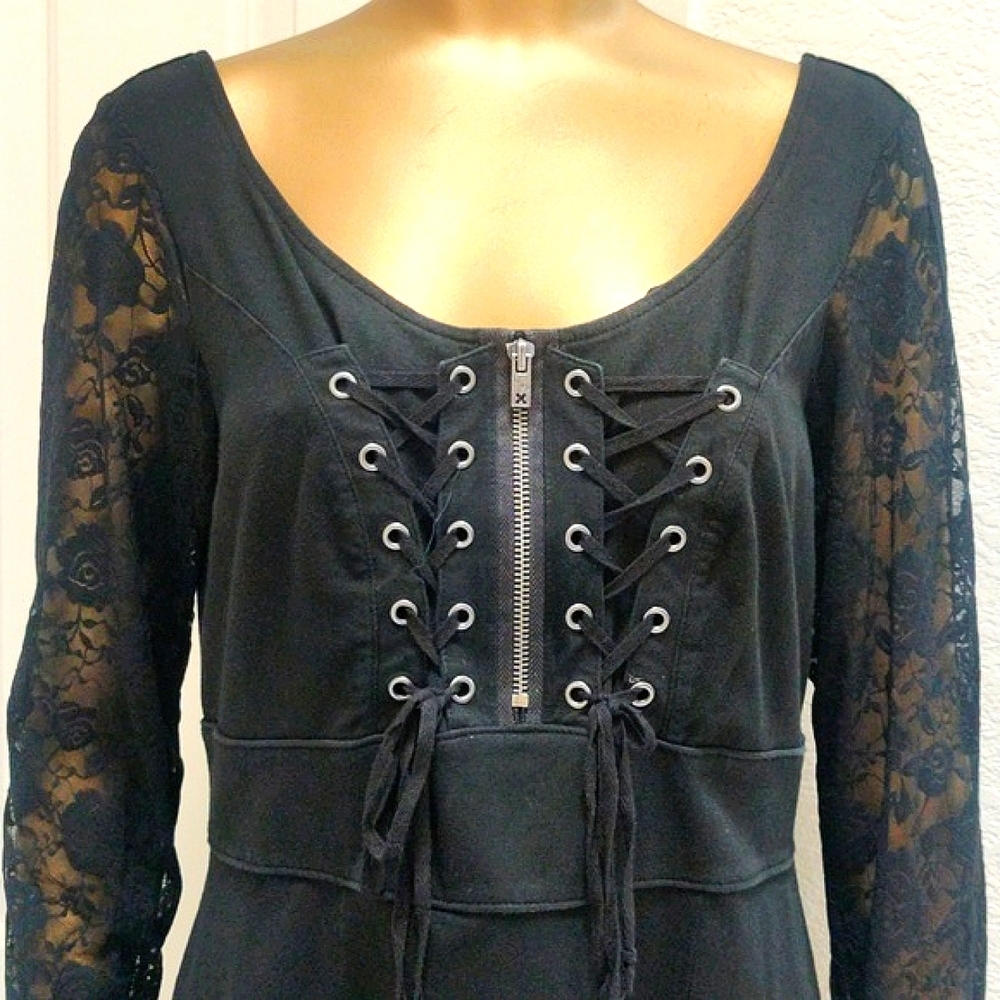 Royal Bones Gothic Romantic Double Corset Hi-Low Lace Sleeve Dress Vampire Witch - Picture 2 of 12